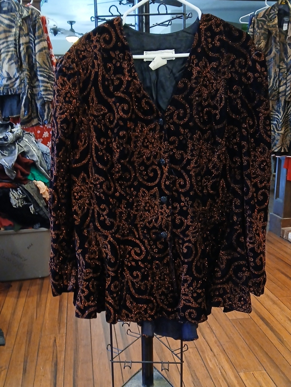 Velvet Embellished Floral Jacket - Black & Copper